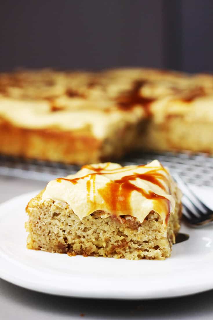 Caramel Banana Cake with Coconut Cream Cheese Frosting