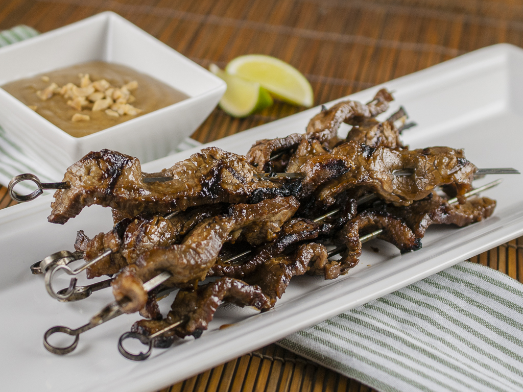 Flank Steak Skewers with Peanut Sauce
