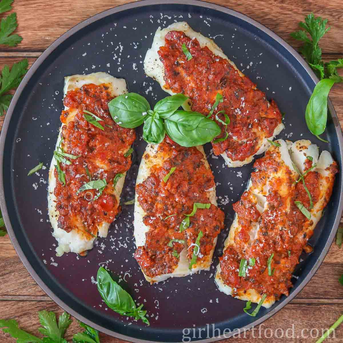 Cod with Pesto and Roasted Tomatoes