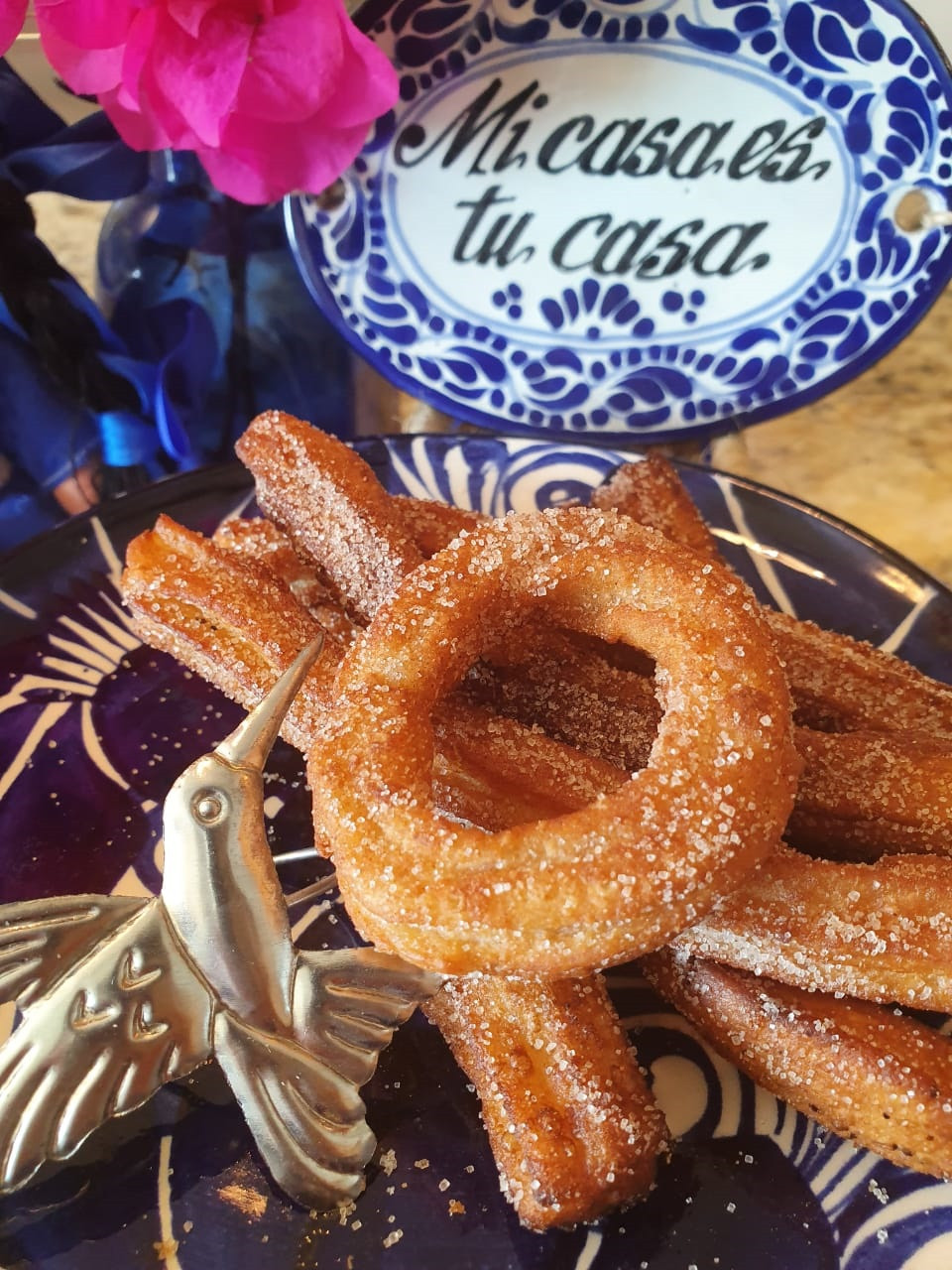 Churros sin azúcar con salsa de chocolate sin lactosa