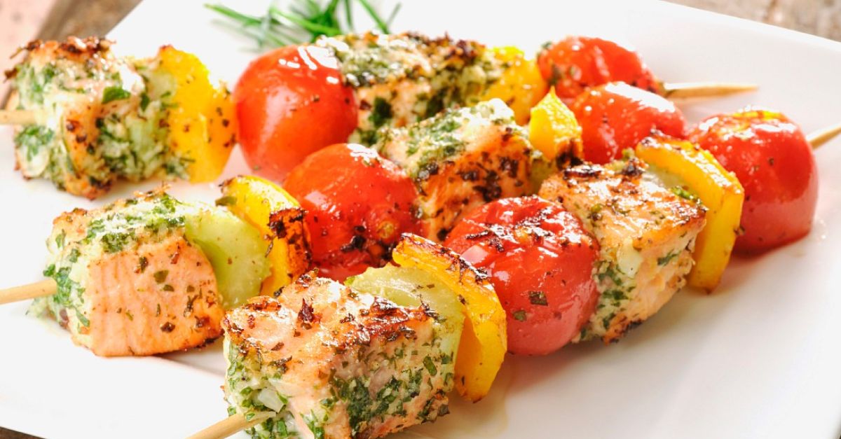 Salmon and Vegetable Skewers