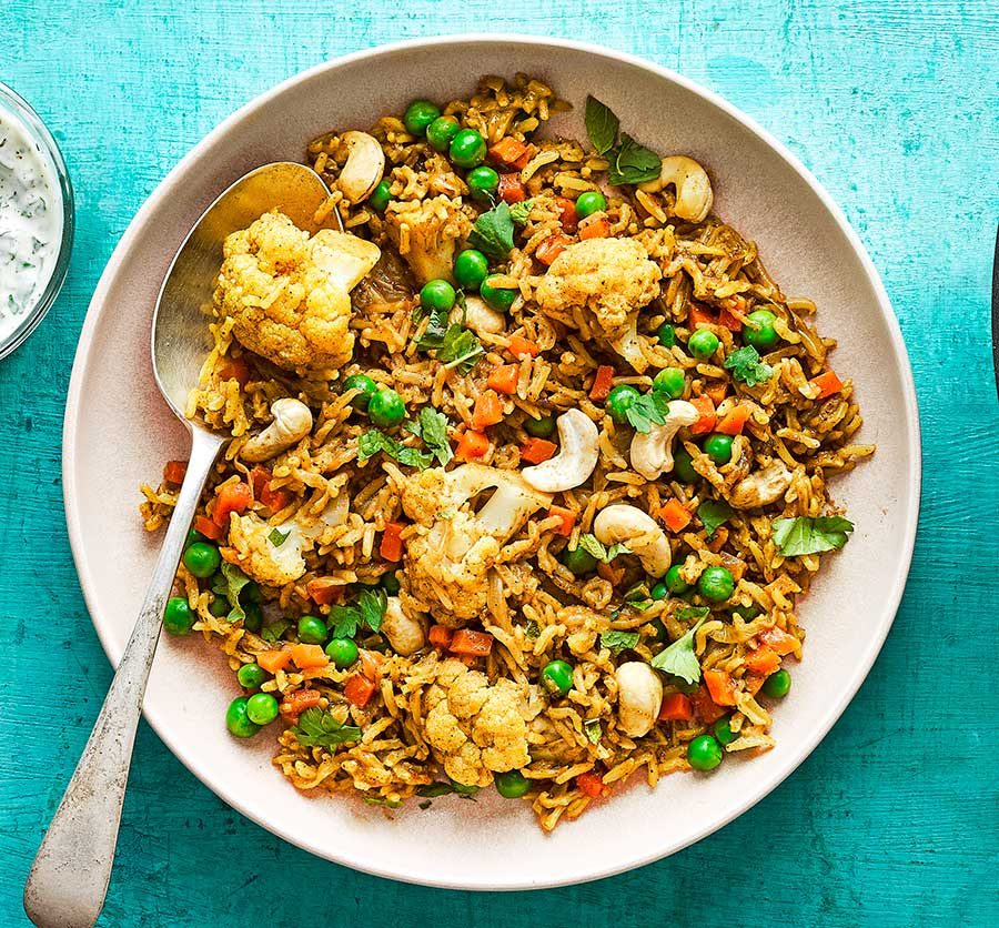 Mixed Vegetable Biryani with Raita