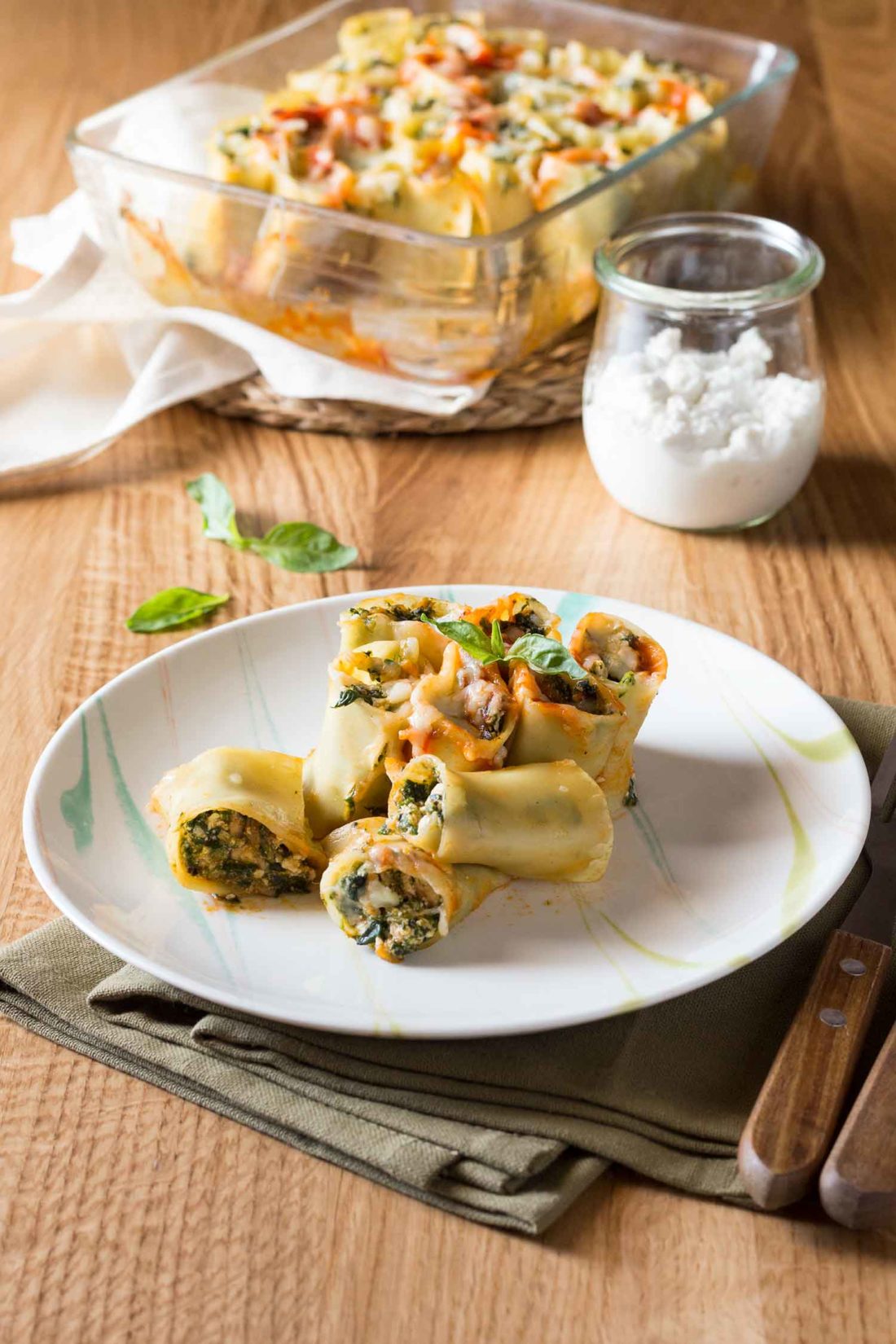 Canelones de salmón y espinacas