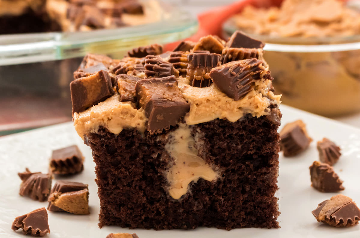 Peanut Butter Chocolate Poke Cake