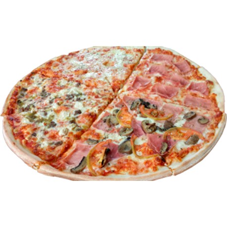 Pizza de salami y aceitunas verdes con alcaparras y huevo