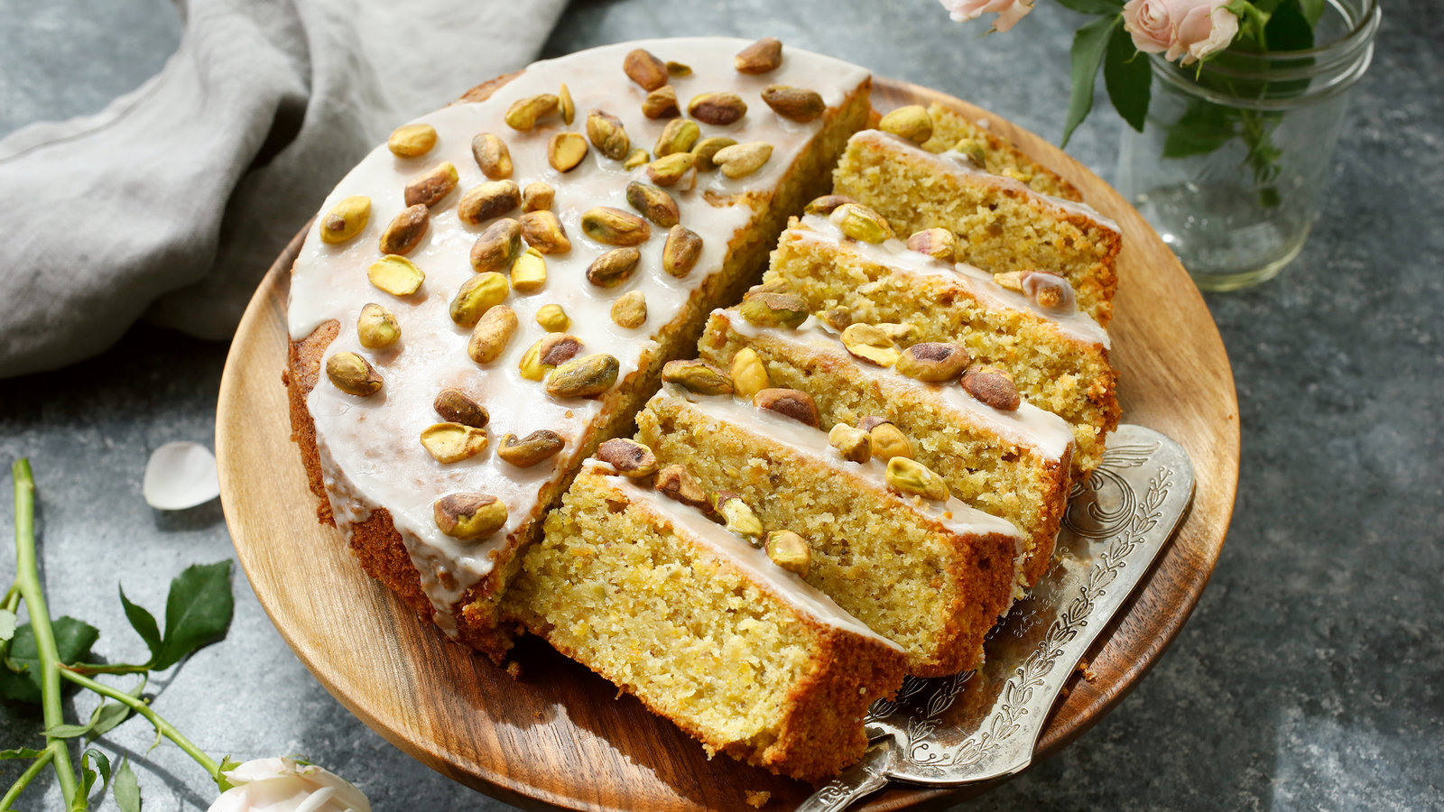 Pistachio Cake with Lemon Glaze