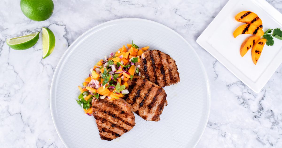Grilled Boneless Pork Chops with Peach Salsa