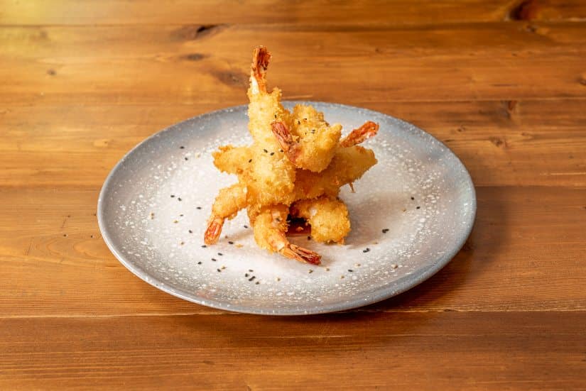Gambas en gabardina con salsa de mostaza y miel
