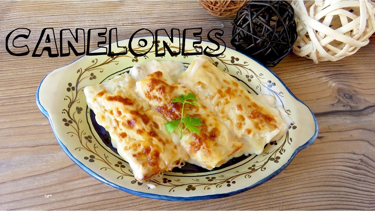 Canelones de pollo y champiñones al horno