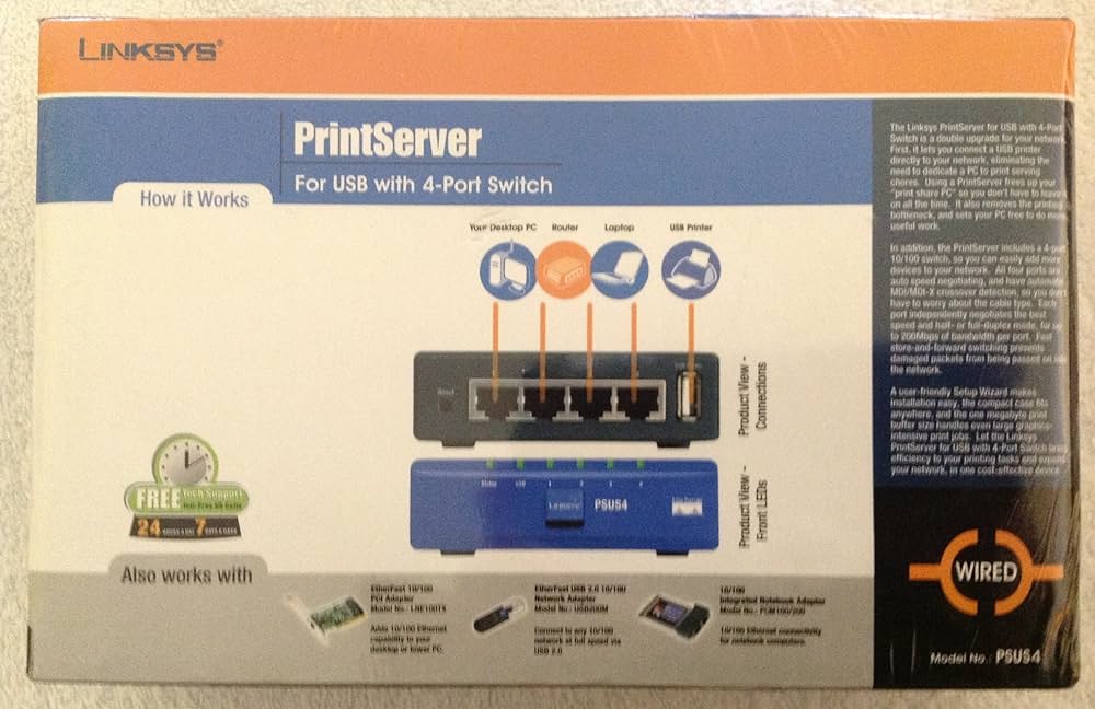Cisco-Linksys PSUS4 PrintServer for USB with 4 Port Switch