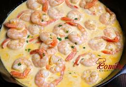 Gambas a la plancha con salsa de vino blanco y mantequilla