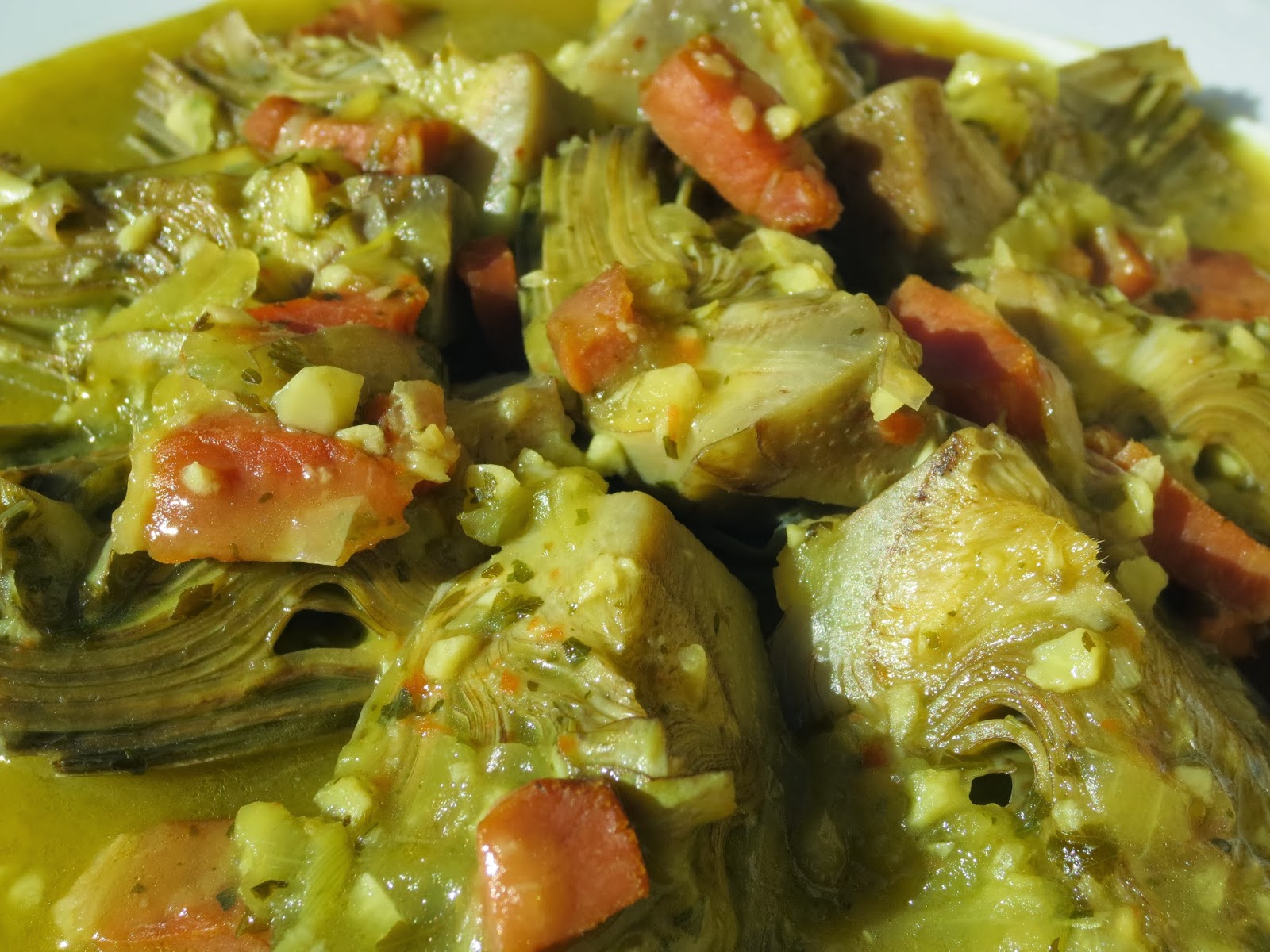 Receta rápida de alcachofas con jamón en olla a presión