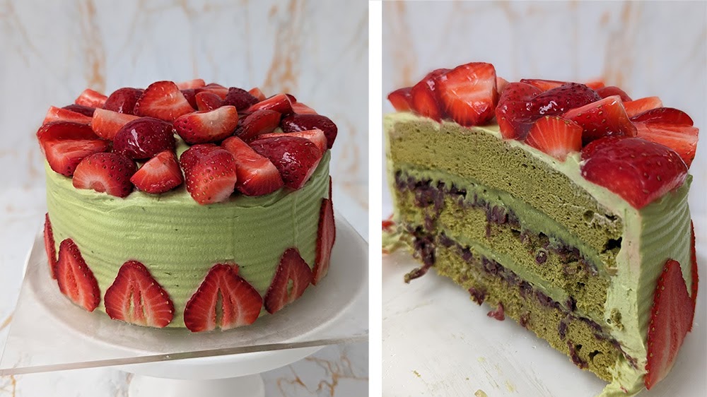 Low-Carb Matcha Red Bean Cake