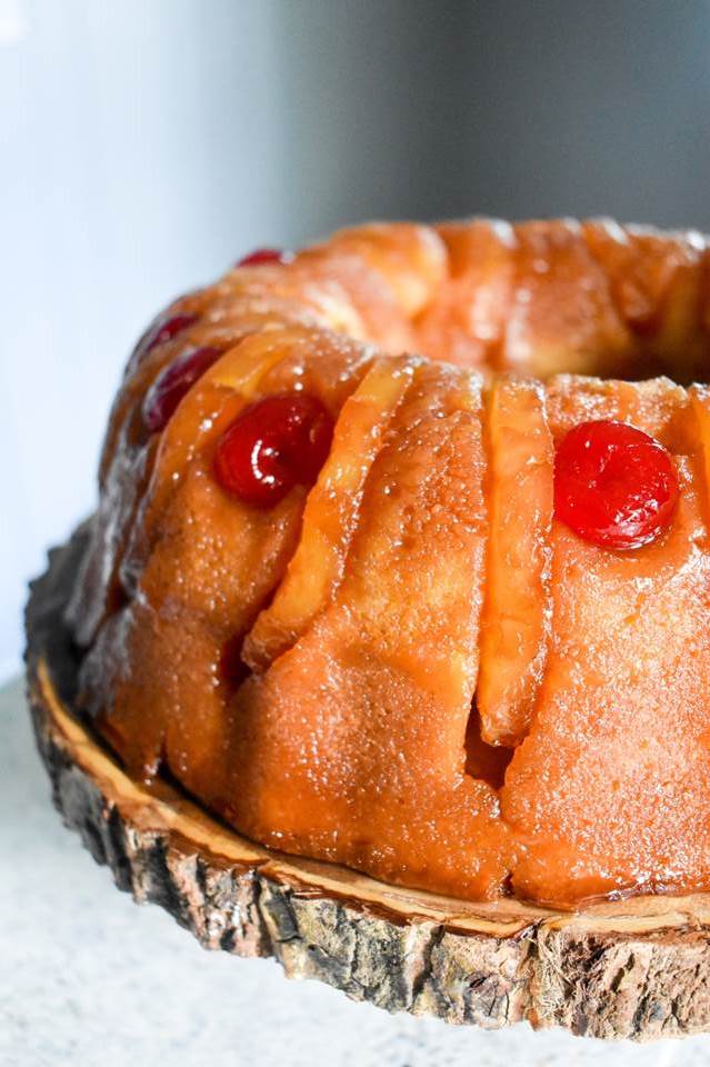 Pineapple Upside-Down Cake with Spiced Rum Glaze