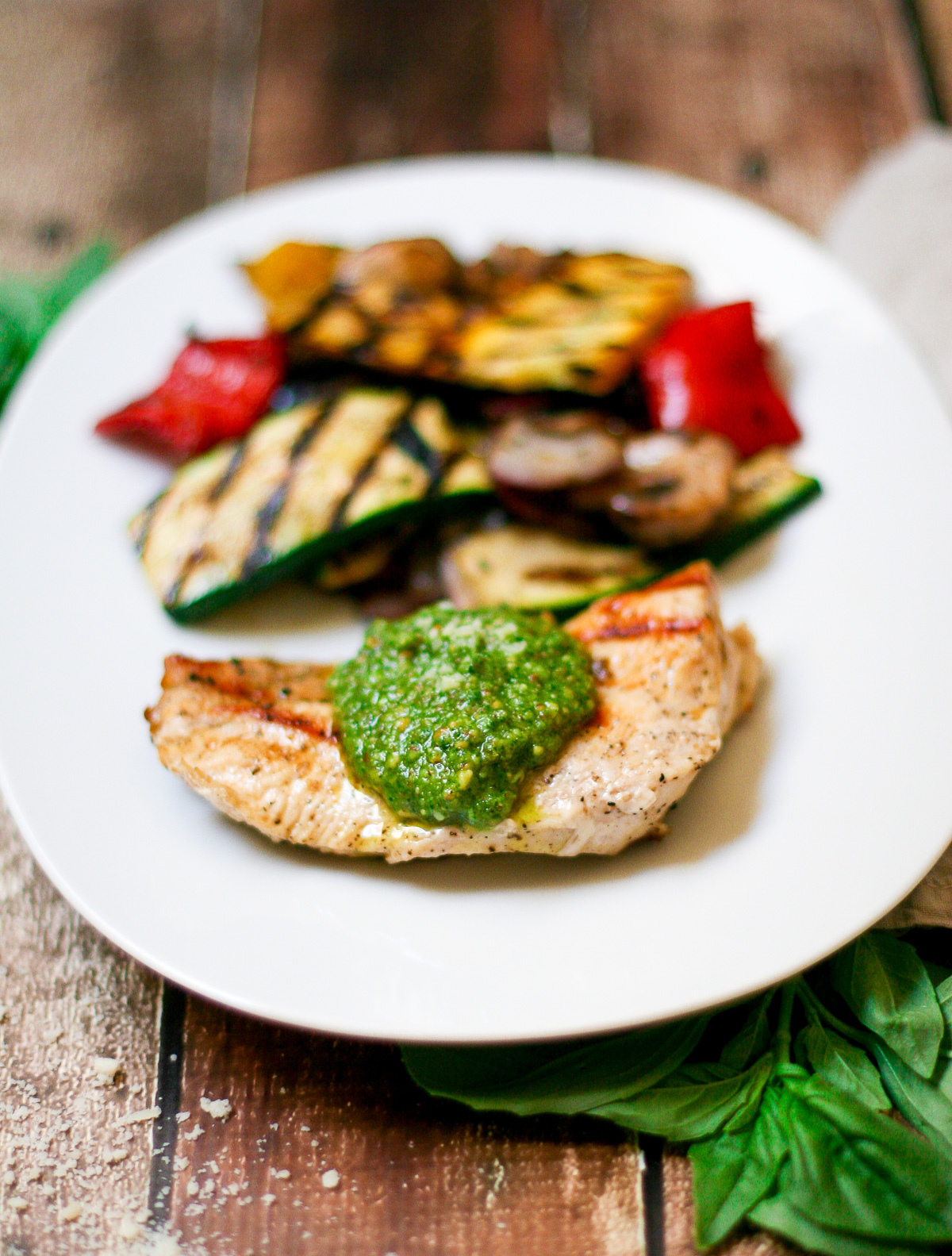 Grilled Chicken with Pesto and Roasted Vegetables