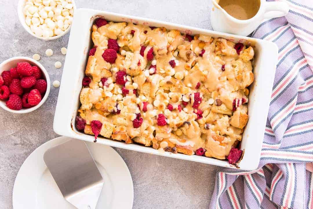 White Chocolate Raspberry Bread Pudding