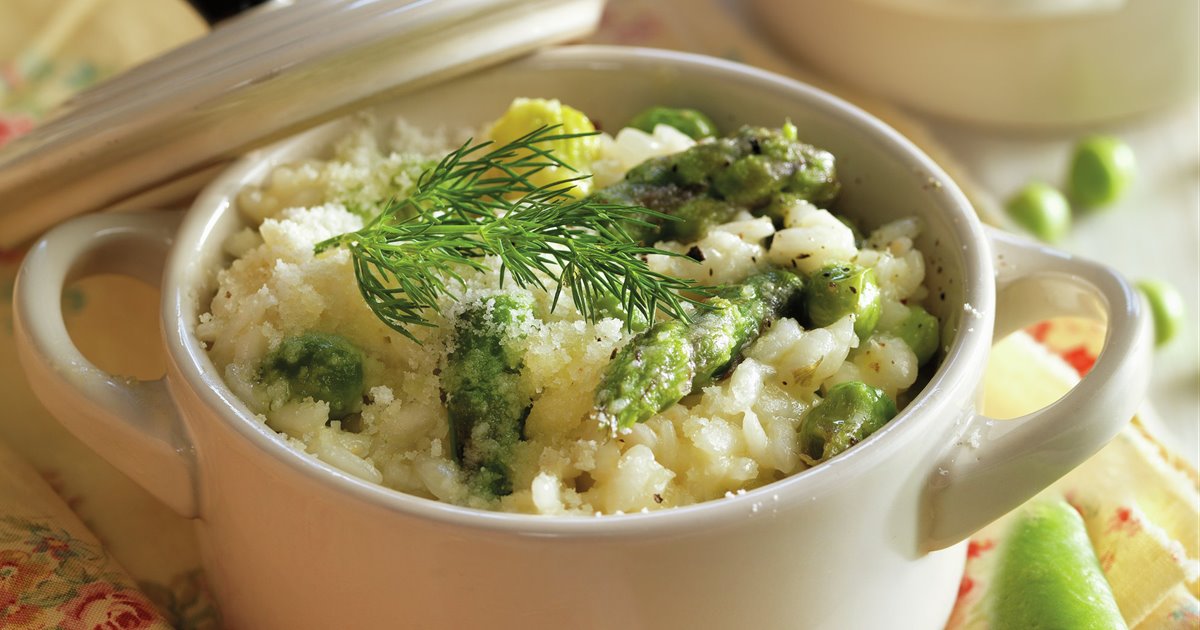Risotto de espárragos y guisantes