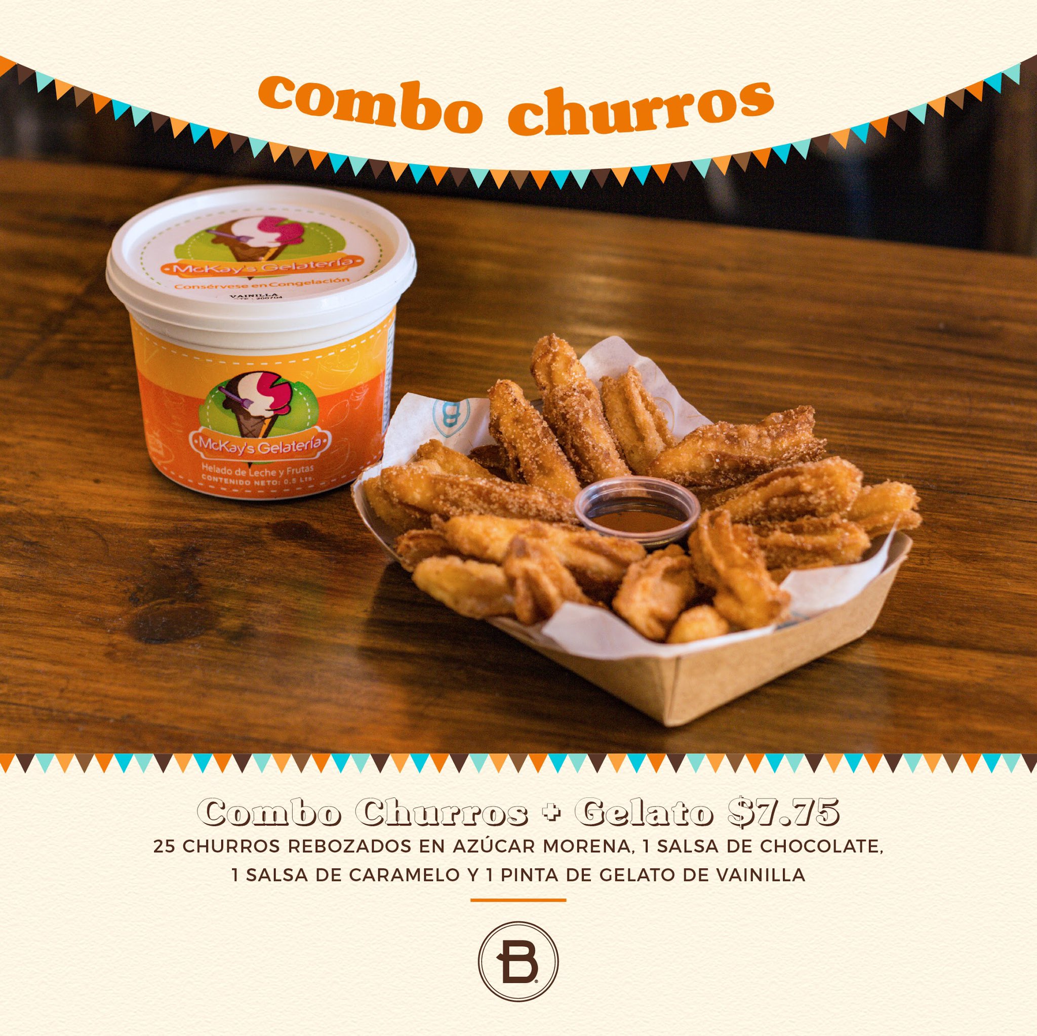 Churros de café con salsa de caramelo