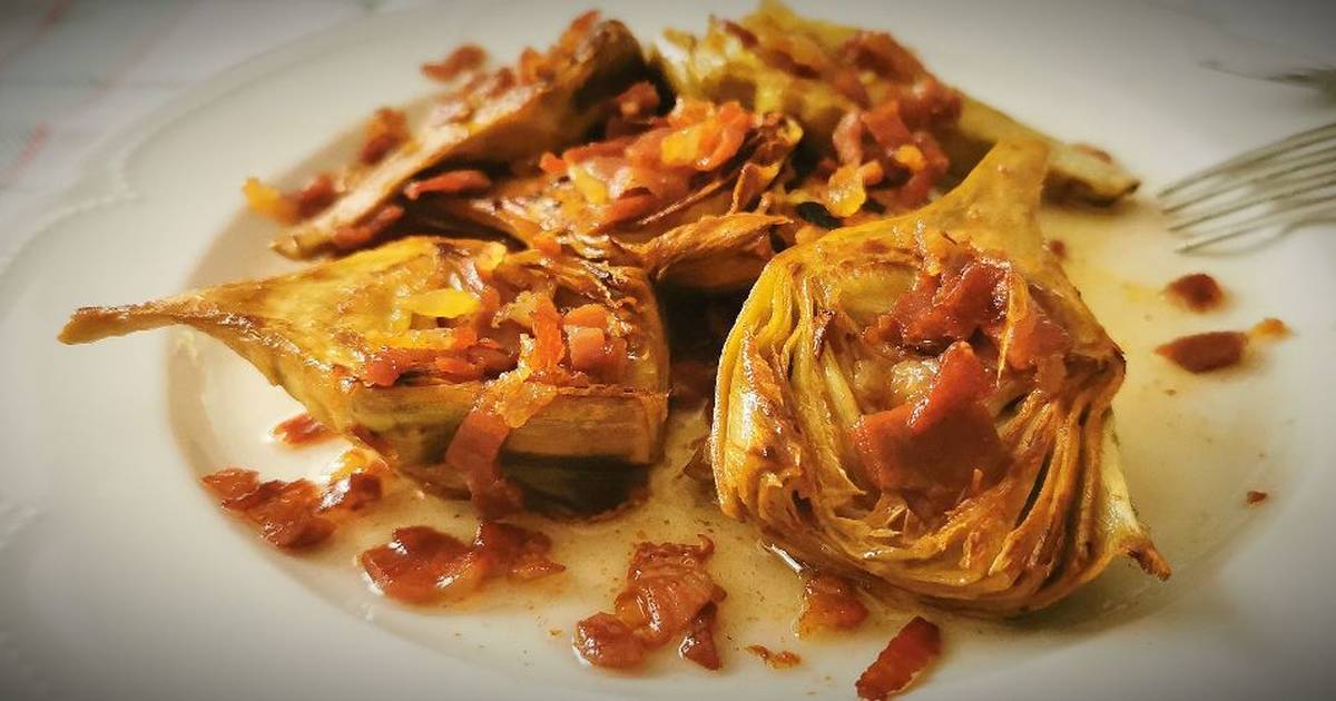 Alcachofas a la plancha con jamón ibérico