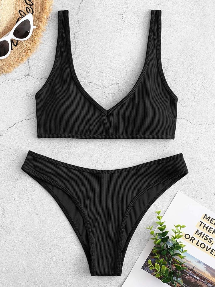 ZAFUL Women's Ribbed High Cut Bodysuit