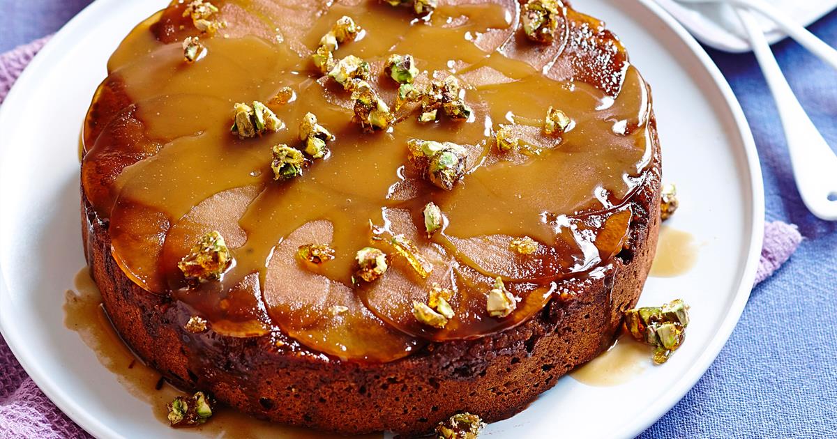 Pistachio Cake with Caramel Sauce