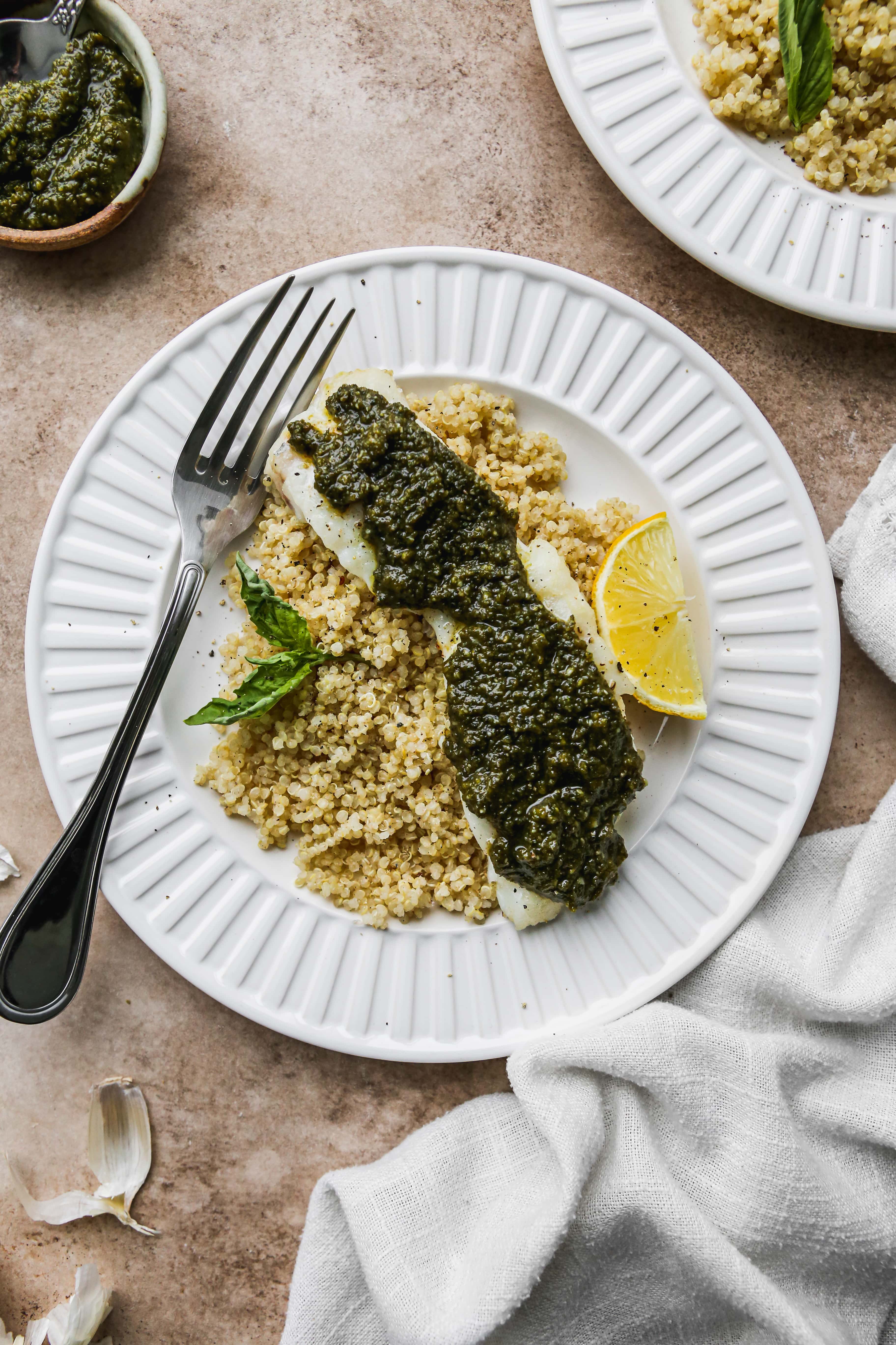 Cod and Spinach Pesto Pasta