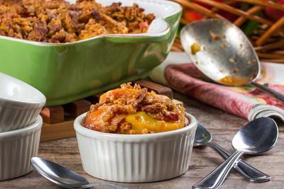 Thermomix Peach Cobbler Cake with Caramel Pecan Topping